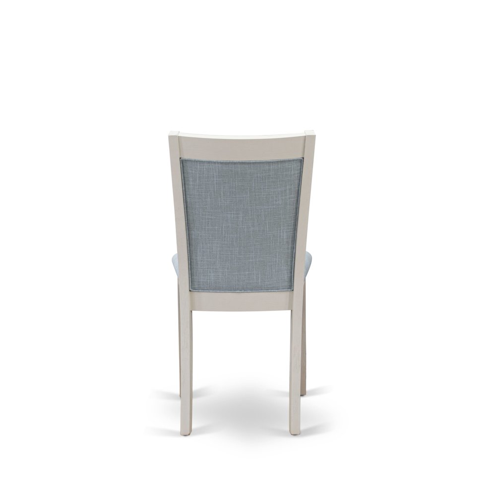 MZC0T15 Dining Room Chairs Set of 2 - Baby Blue Linen Fabric Seat and High Chair Back -Wire Brushed Linen White Finish (SET OF 2)