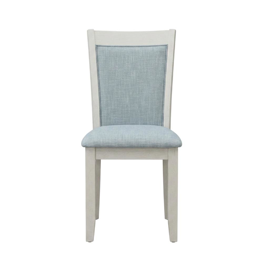Solid Wood Linen-Upholstered High-Back Dining Chairs, Baby Blue, Set of 2