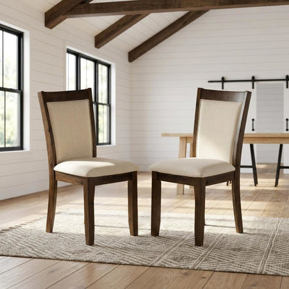 Solid Wood High-Back Linen Parsons Dining Chair, Light Beige, Set of 2