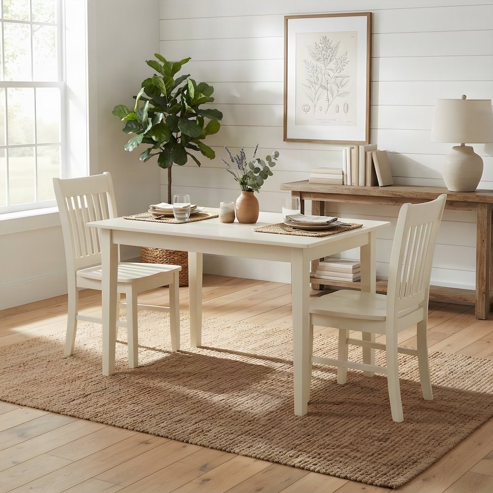 Linen Upholstered Dining Table Set with Drop-Leaf and Chairs