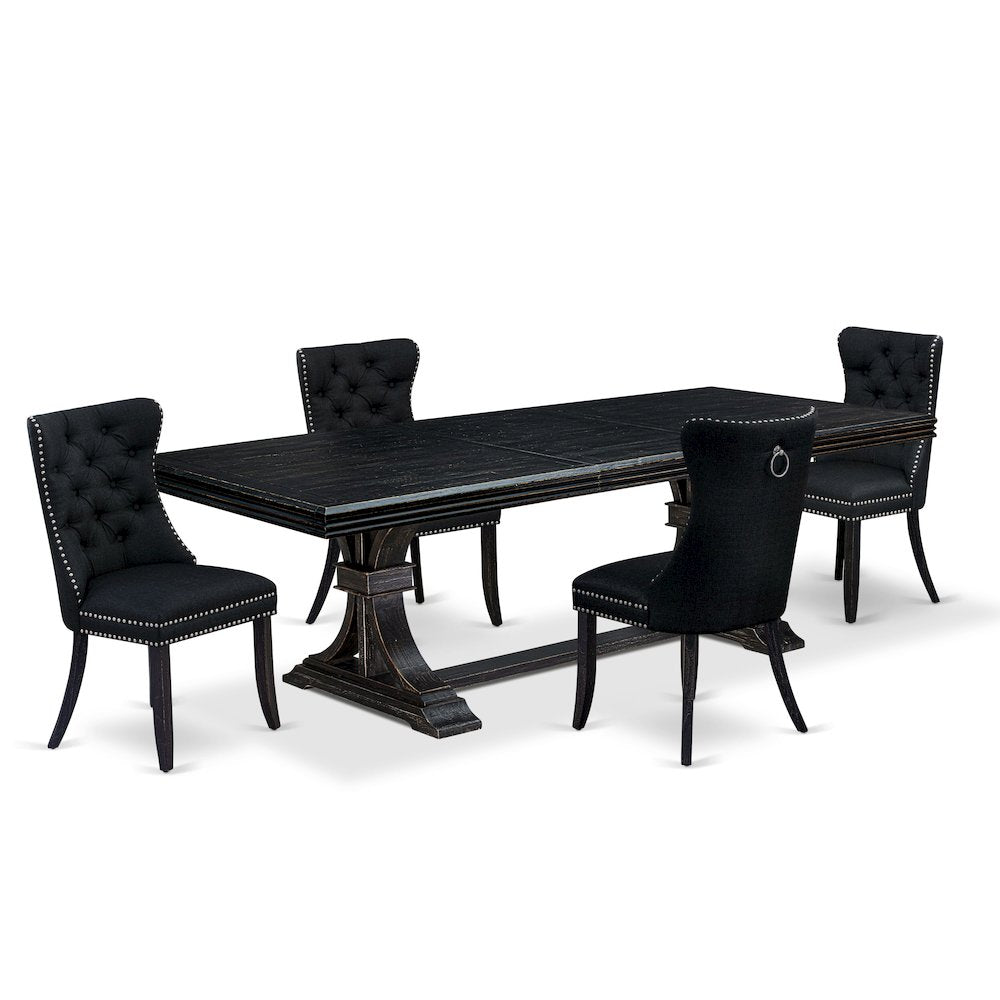5 piece dining set a rectangular table and 4 Linen Fabric dining Chairs