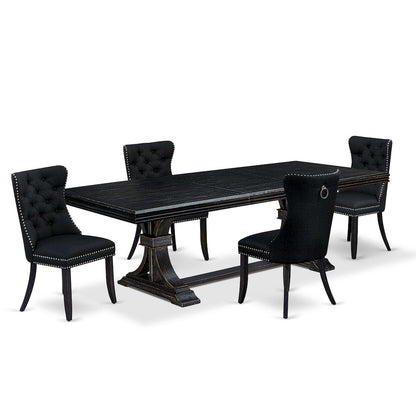 5 piece dining set a rectangular table and 4 Linen Fabric dining Chairs