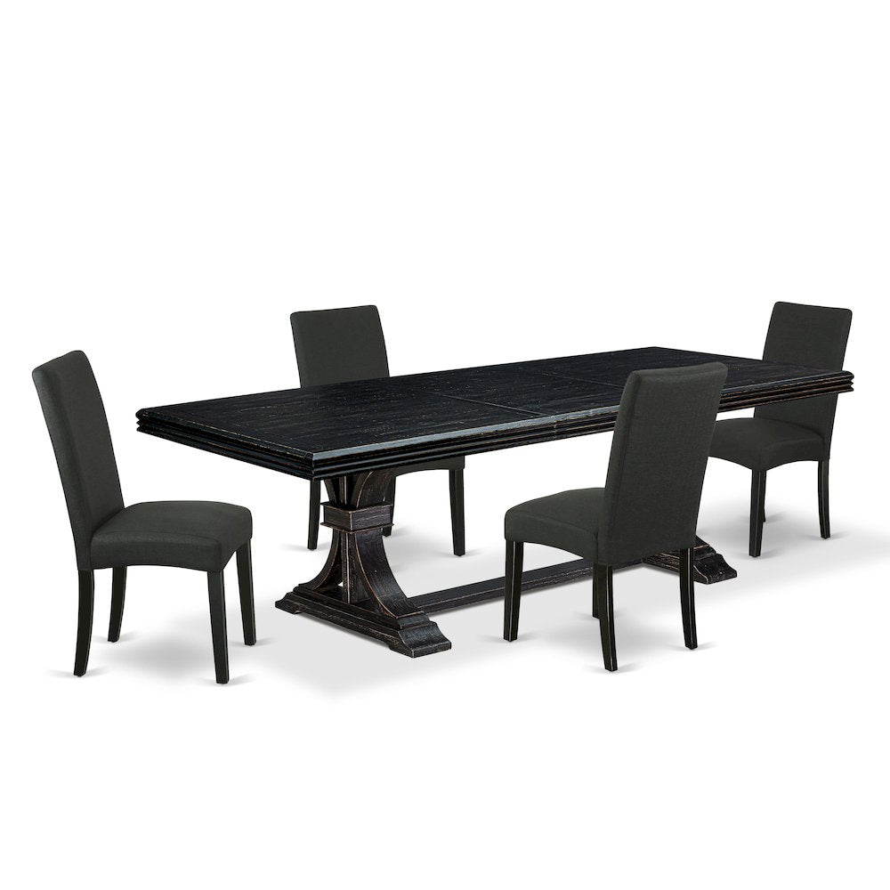 5 piece dining table set of a kitchen table and 4 Linen Fabric dining chairs