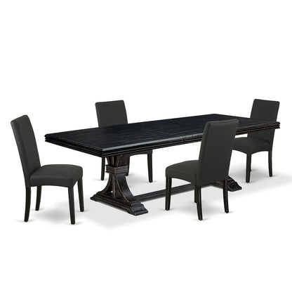 5 piece dining table set of a kitchen table and 4 Linen Fabric dining chairs
