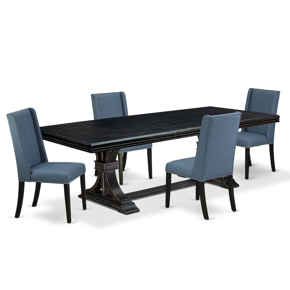 5 piece kitchen dining set of a dining table and 4 Linen Fabric dining chairs