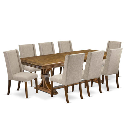 9 piece kitchen set of a dinner table and 8 Linen Fabric parson chairs