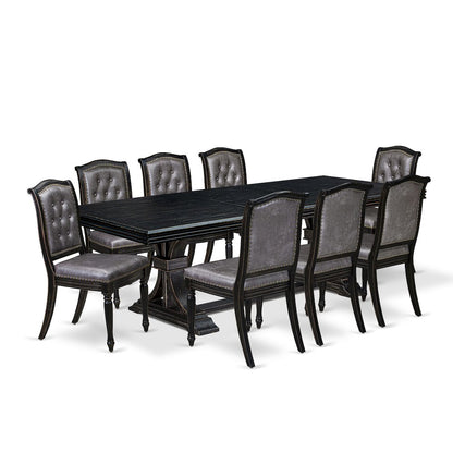 9 pc Modern Dining Set of a Mid Century Dining Table and 8 Dining Chairs