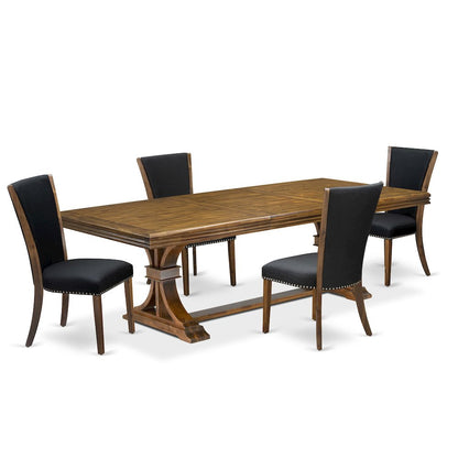 5 piece Kitchen Table Set of a Dining Table and 4 Linen Fabric Kitchen Chairs