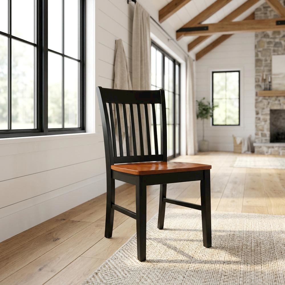 Wooden Dining Chair with Ladder Back for Kitchen or Dining Room, Black & Cherry, Set of 2