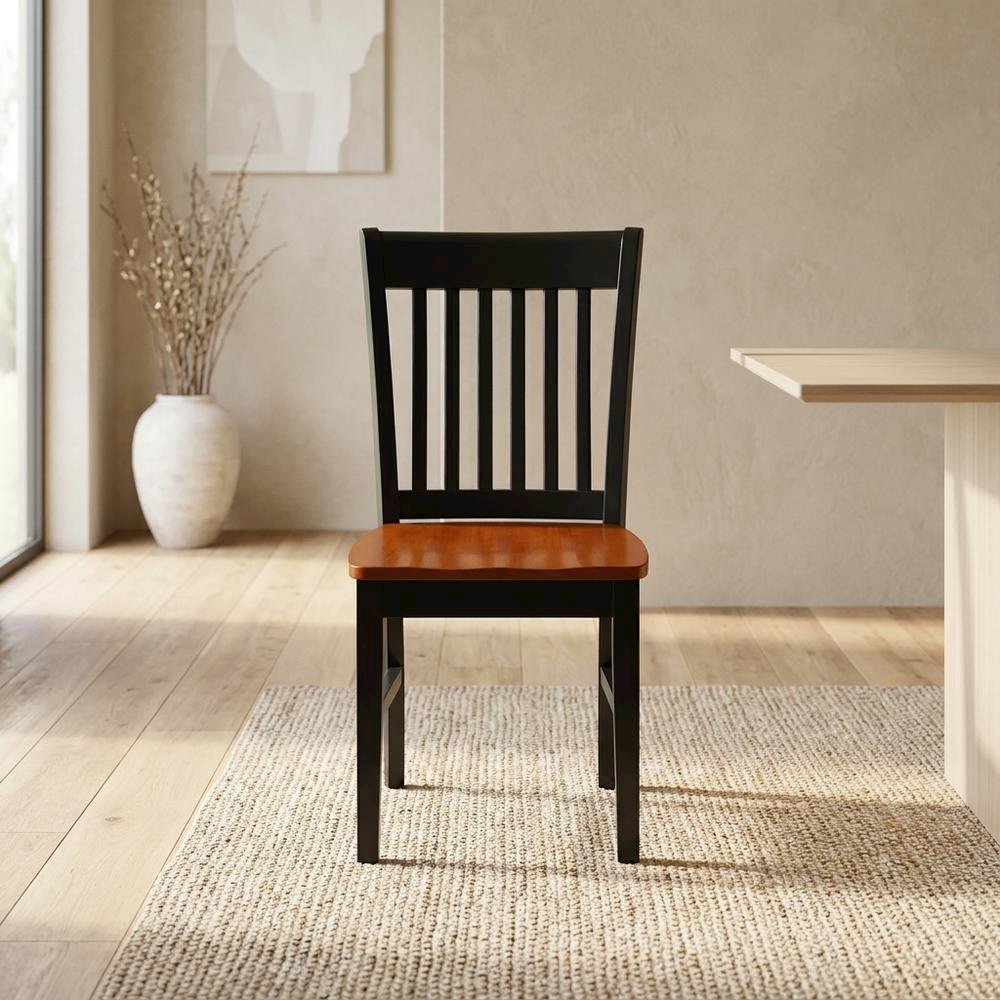 Wooden Dining Chair with Ladder Back for Kitchen or Dining Room, Black & Cherry, Set of 2
