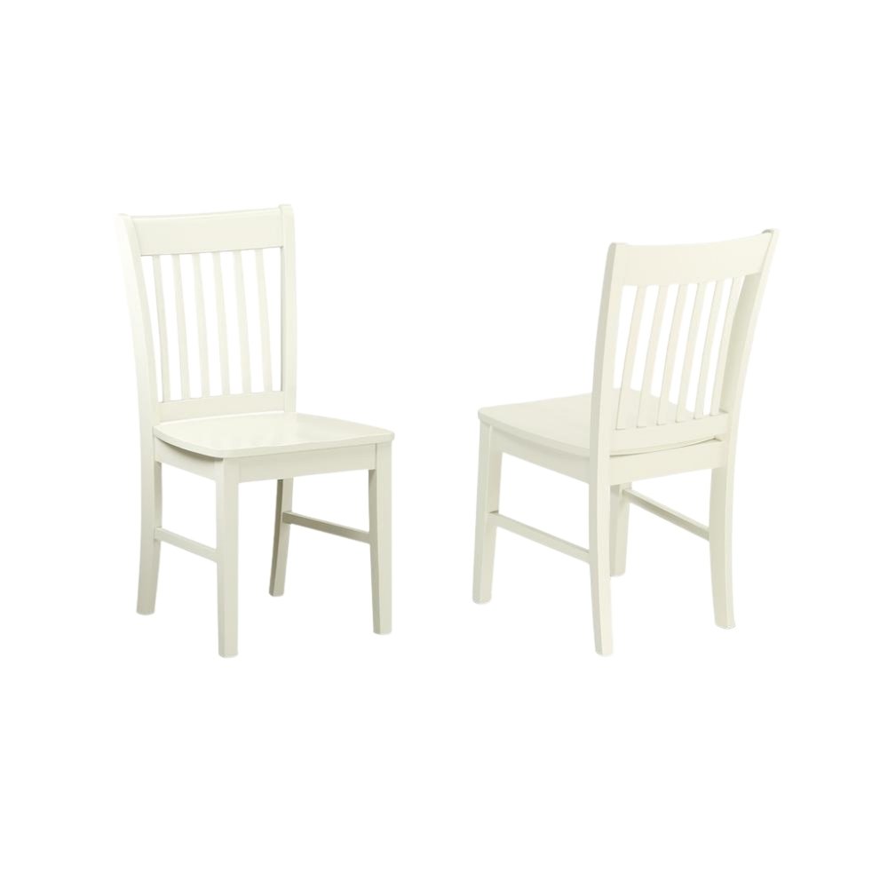 Linen White Dining Chair, Wooden Seat, Slatted Back, Set of 2, Solid Wood