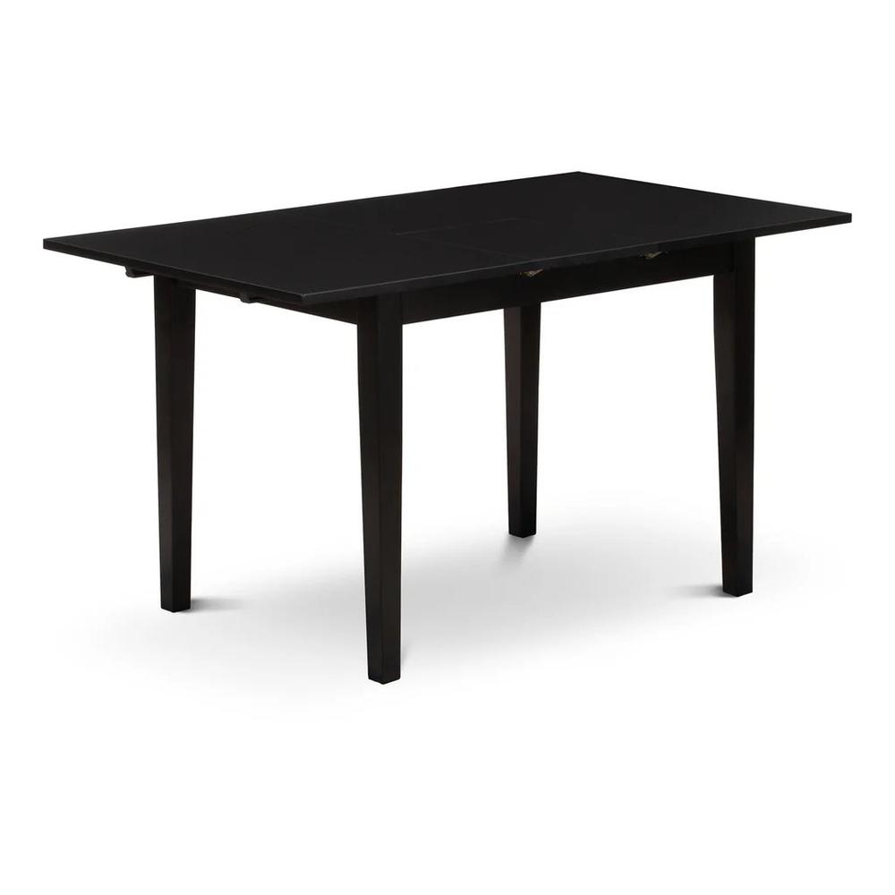 NFDL5-BLK-W - 5-Piece Kitchen Table Set- 4 Wood Chair with Wooden Seat and Slatted Chair Back - Butterfly Leaf Rectangular Dining Table (Black Finish)