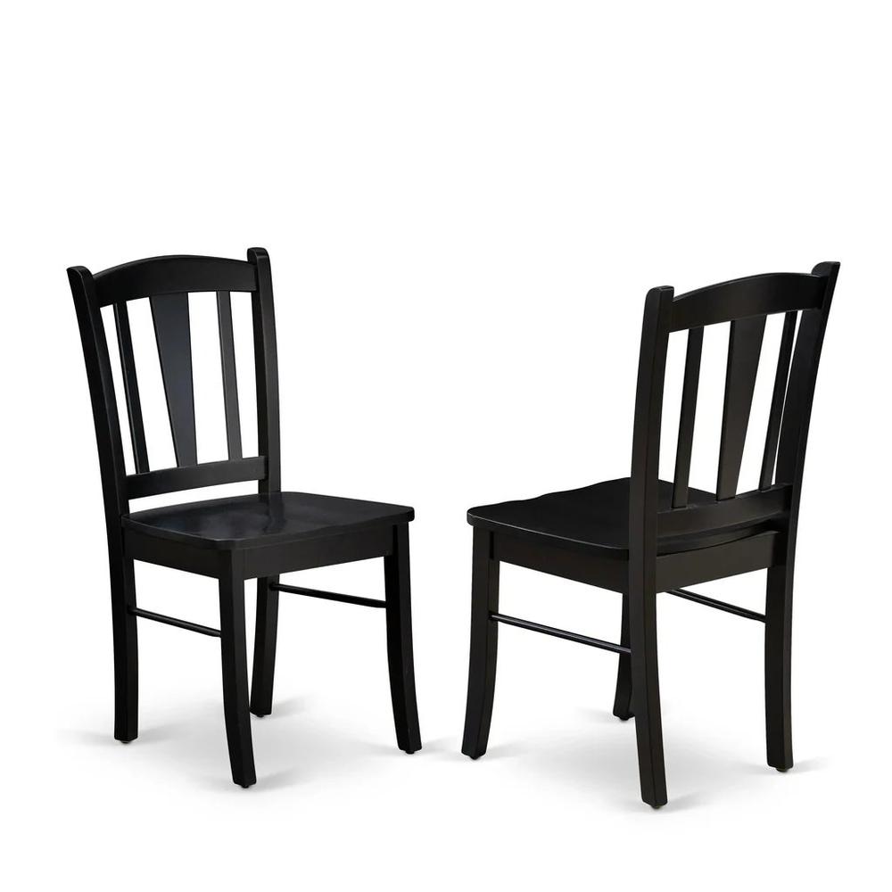 NFDL5-BLK-W - 5-Piece Kitchen Table Set- 4 Wood Chair with Wooden Seat and Slatted Chair Back - Butterfly Leaf Rectangular Dining Table (Black Finish)