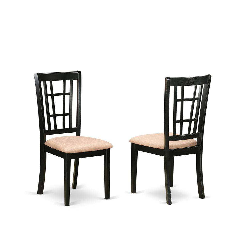 ANNI3-BLK-C 3 PC Dining Table with 2 Linen Chairs in Black and Cherry