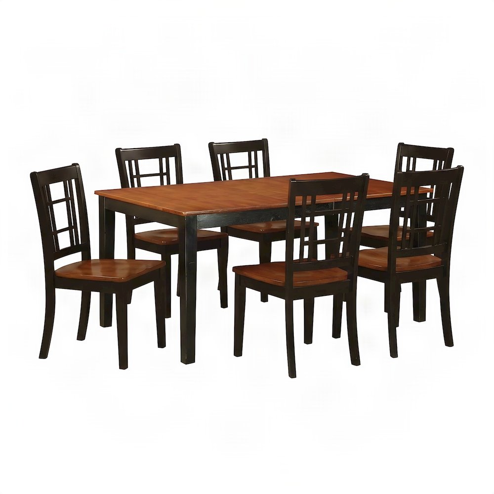 Solid Wood Traditional Formal Dining Room Table and 6 Chairs 7 Piece Set