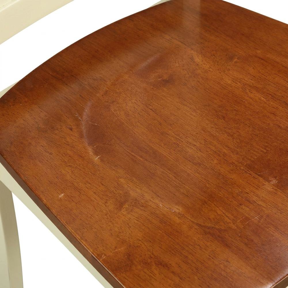 Solid Wood Dining Chairs, Traditional Wooden Kitchen Chair, Buttermilk & brown, Set of 2