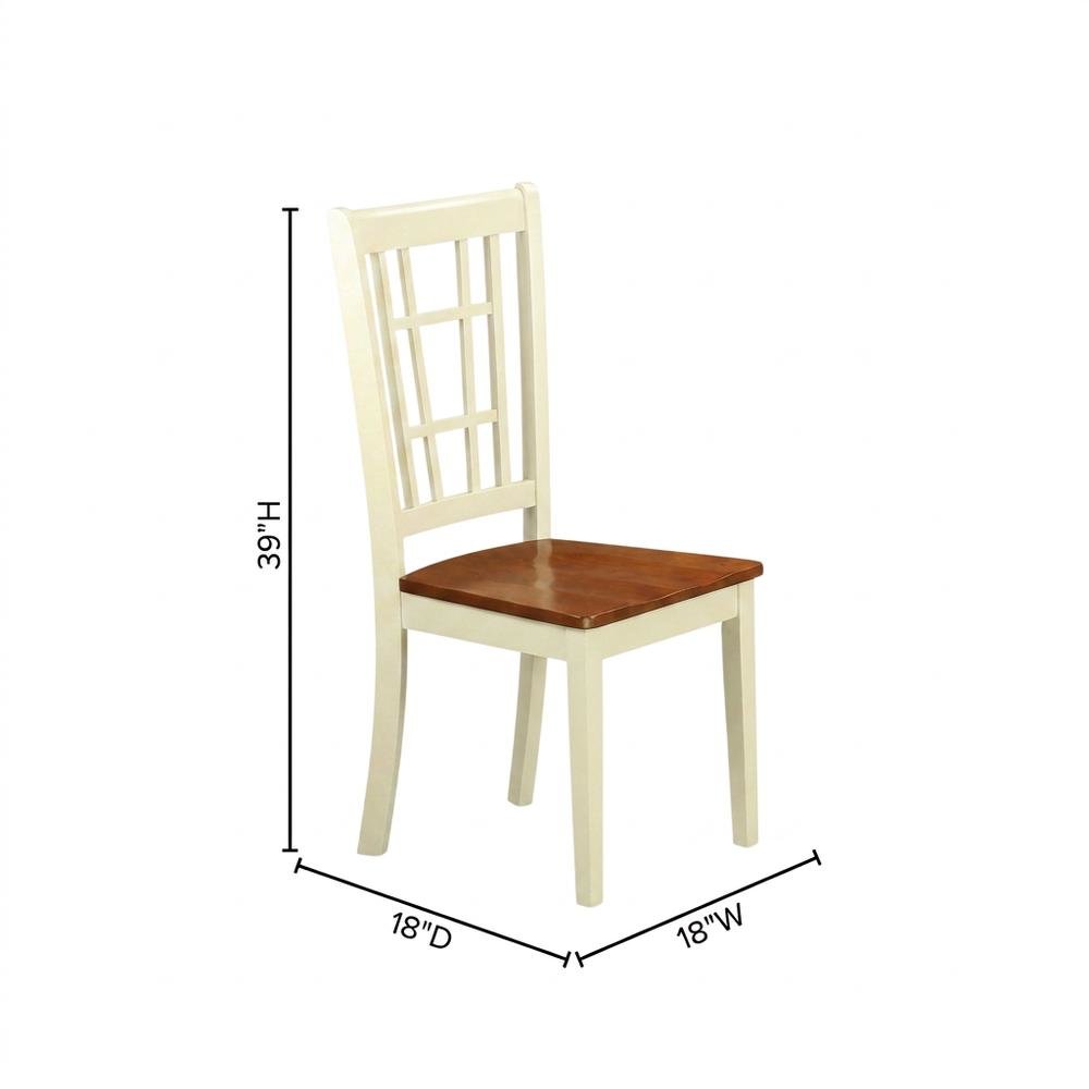 Solid Wood Dining Chairs, Traditional Wooden Kitchen Chair, Buttermilk & brown, Set of 2