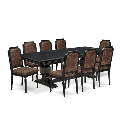 Solid Wood Kitchen Table with High-Back 9 Piece Set, Brown Textured
