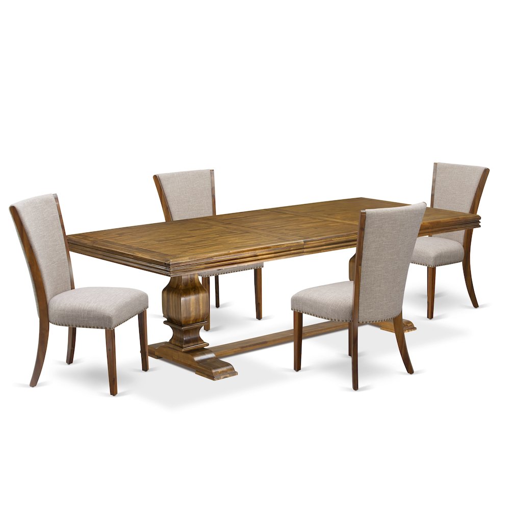 5 piece Kitchen Table Set of a Dining Table and 4 Linen Fabric Dinner Chairs
