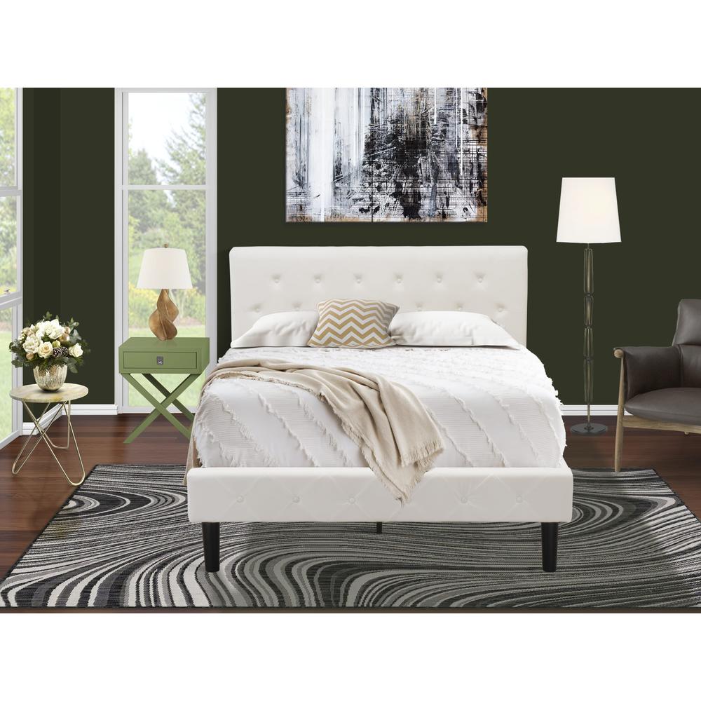 NL19F-1HA12 2 Piece Bedroom Set - 1 Bed White Velvet Fabric Headboard and 1 Wood Nightstand - Clover Green Finish Nightstand
