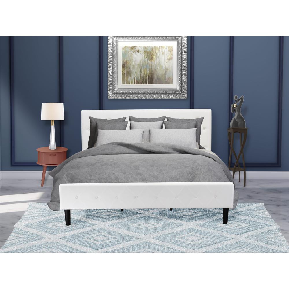 NL19K-1GO13 2 Piece Bed Set - 1 Wooden Bed White Velvet Fabric Headboard and 1 Wooden Nightstand - Burgundy Finish Nightstand