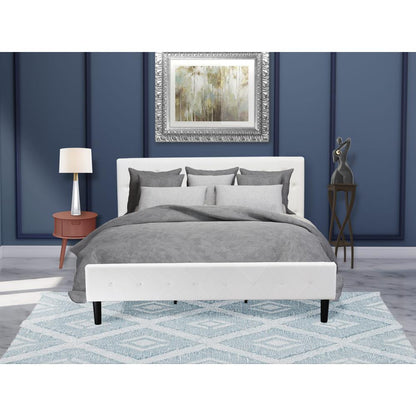 NL19K-1GO13 2 Piece Bed Set - 1 Wooden Bed White Velvet Fabric Headboard and 1 Wooden Nightstand - Burgundy Finish Nightstand