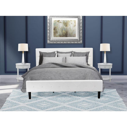 NL19K-2HI14 3 Pc King Bed Set - 1 King Bed White Velvet Fabric Headboard and 2 Wooden Night Stands - Urban Gray Finish Nightstand