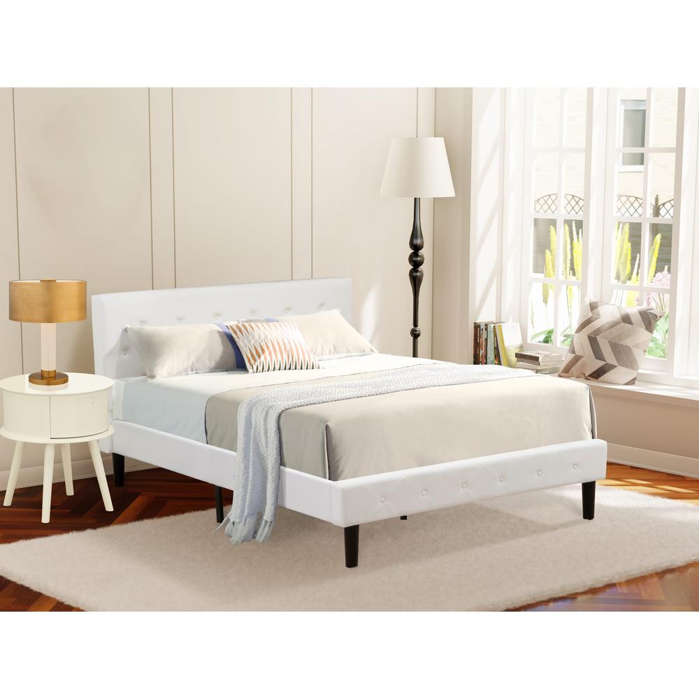 NLF-19-F Nolan Platform Bed Frame - Button Tufted White Velvet Fabric Padded Headboard & Footboard, Black Legs, Full Size