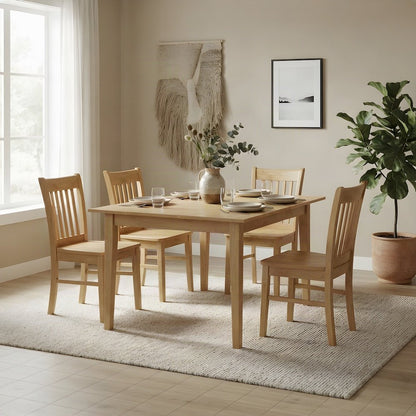 Solid Wood Kitchen Table with Extendable Leaf and 4 Chairs, 5 Piece Set, Oak