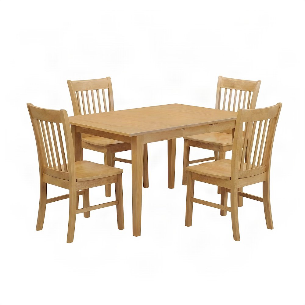 Solid Wood Kitchen Table with Extendable Leaf and 4 Chairs, 5 Piece Set, Oak