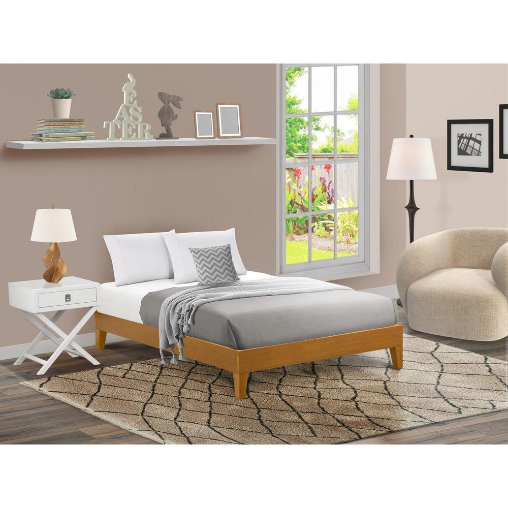 NVP-23-F Full Platform Bed Frame with 4 Solid Wood Legs and 2 Extra Center Legs - Oak Finish