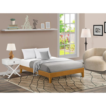 NVP-23-F Full Platform Bed Frame with 4 Solid Wood Legs and 2 Extra Center Legs - Oak Finish