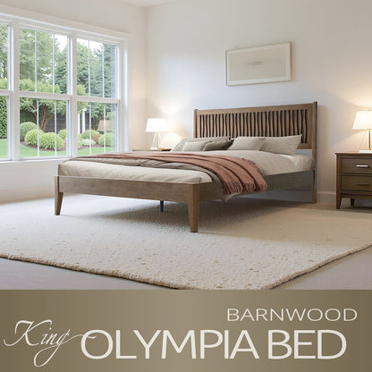 King Wooden Platform Bed Frame, Barnwood Finish, Morden Style