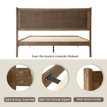 King Wooden Platform Bed Frame, Barnwood Finish, Morden Style