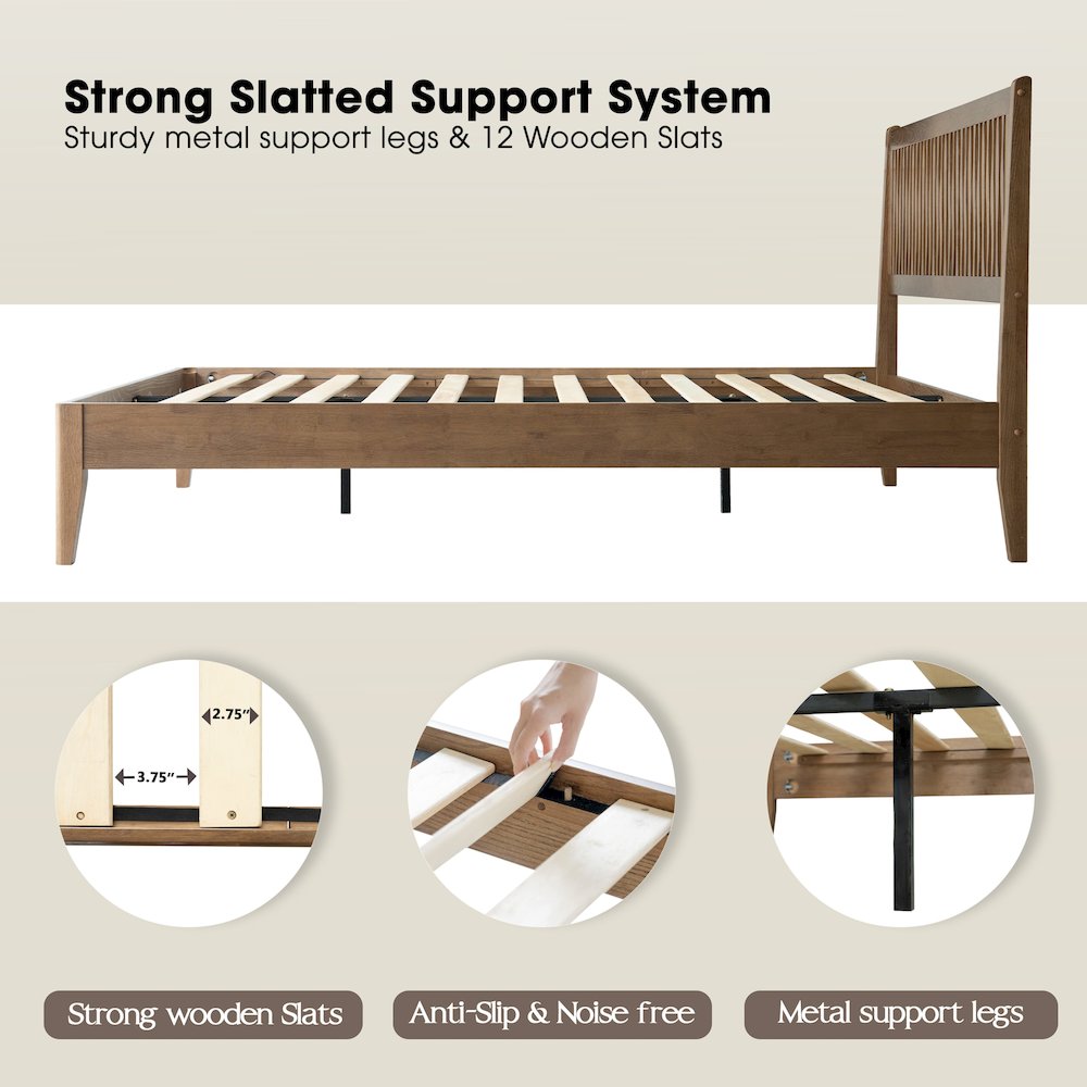 Queen Wooden Platform Bed Frame, Barnwood Finish, Morden Style