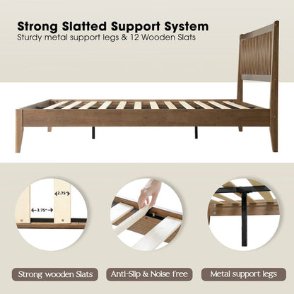 Queen Wooden Platform Bed Frame, Barnwood Finish, Morden Style