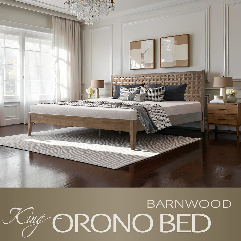 King Wooden Platform Bed Frame, Barnwood Finish, Morden Style