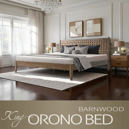 King Wooden Platform Bed Frame, Barnwood Finish, Morden Style
