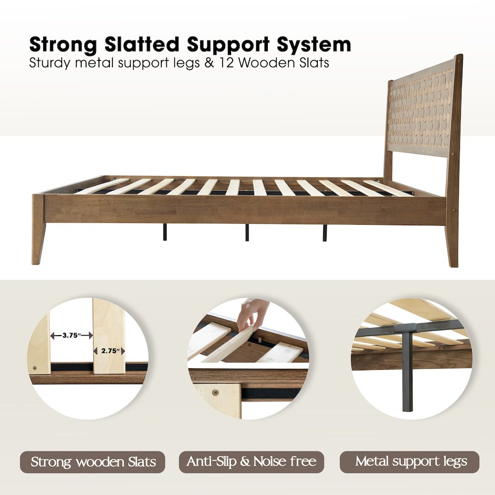 King Wooden Platform Bed Frame, Barnwood Finish, Morden Style