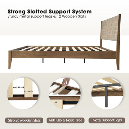 King Wooden Platform Bed Frame, Barnwood Finish, Morden Style