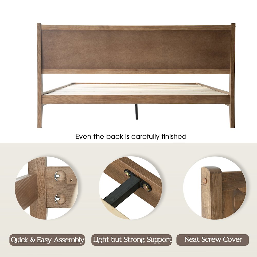 King Wooden Platform Bed Frame, Barnwood Finish, Morden Style