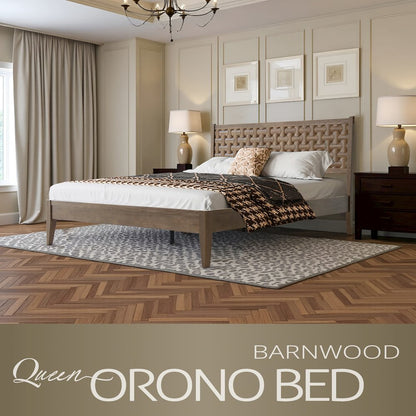Queen Wooden Platform Bed Frame, Barnwood Finish, Morden Style