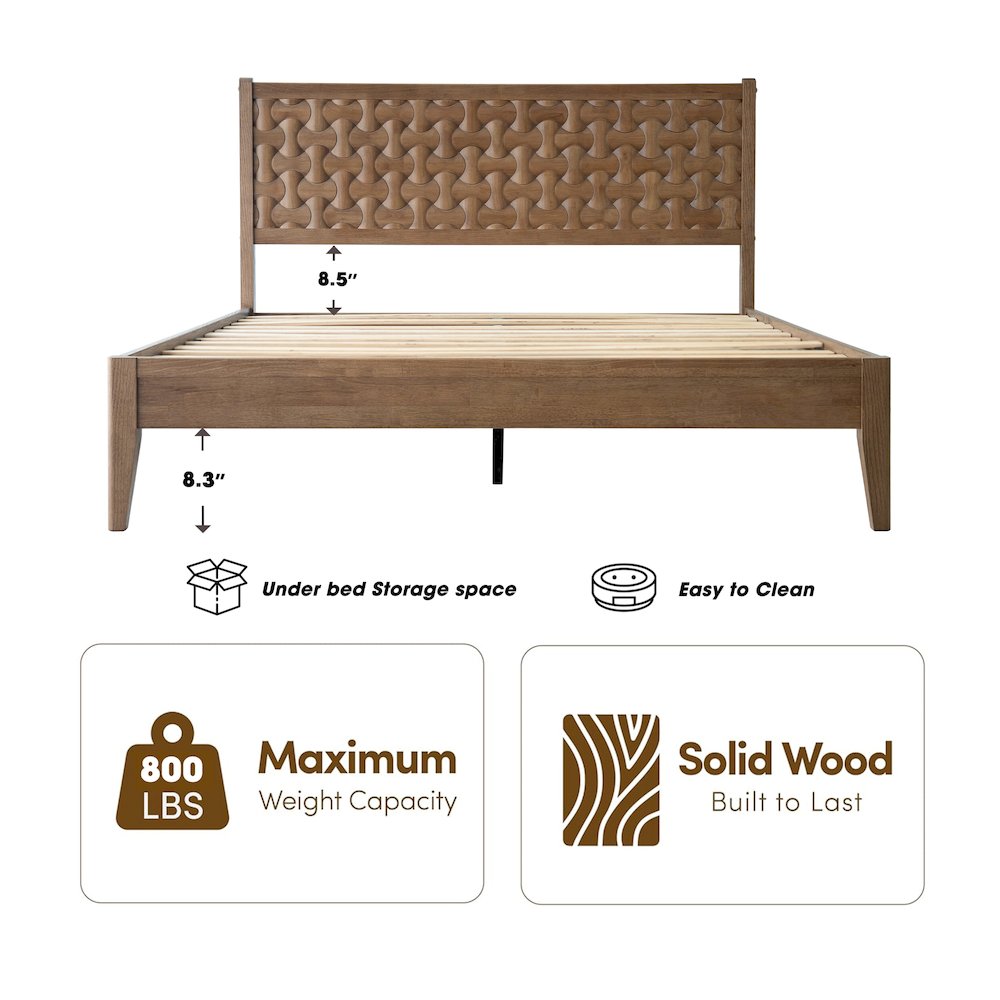 Queen Wooden Platform Bed Frame, Barnwood Finish, Morden Style