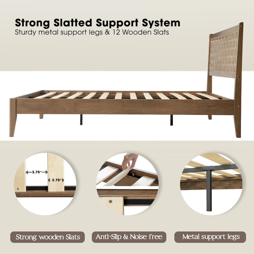 Queen Wooden Platform Bed Frame, Barnwood Finish, Morden Style