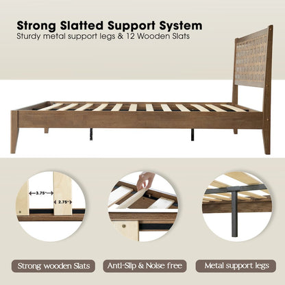 Queen Wooden Platform Bed Frame, Barnwood Finish, Morden Style