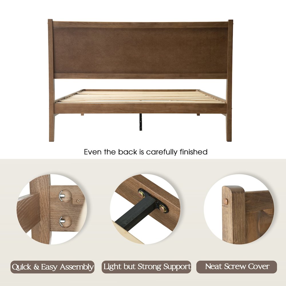 Queen Wooden Platform Bed Frame, Barnwood Finish, Morden Style