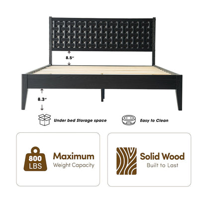 Queen Wooden Platform Bed Frame, Ebony Oak Finish, Morden Style