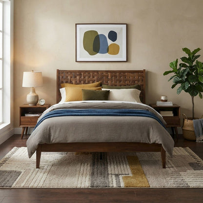 Solid Wood Platform Bed Frame with Headboard and Footboard, Walnut, King