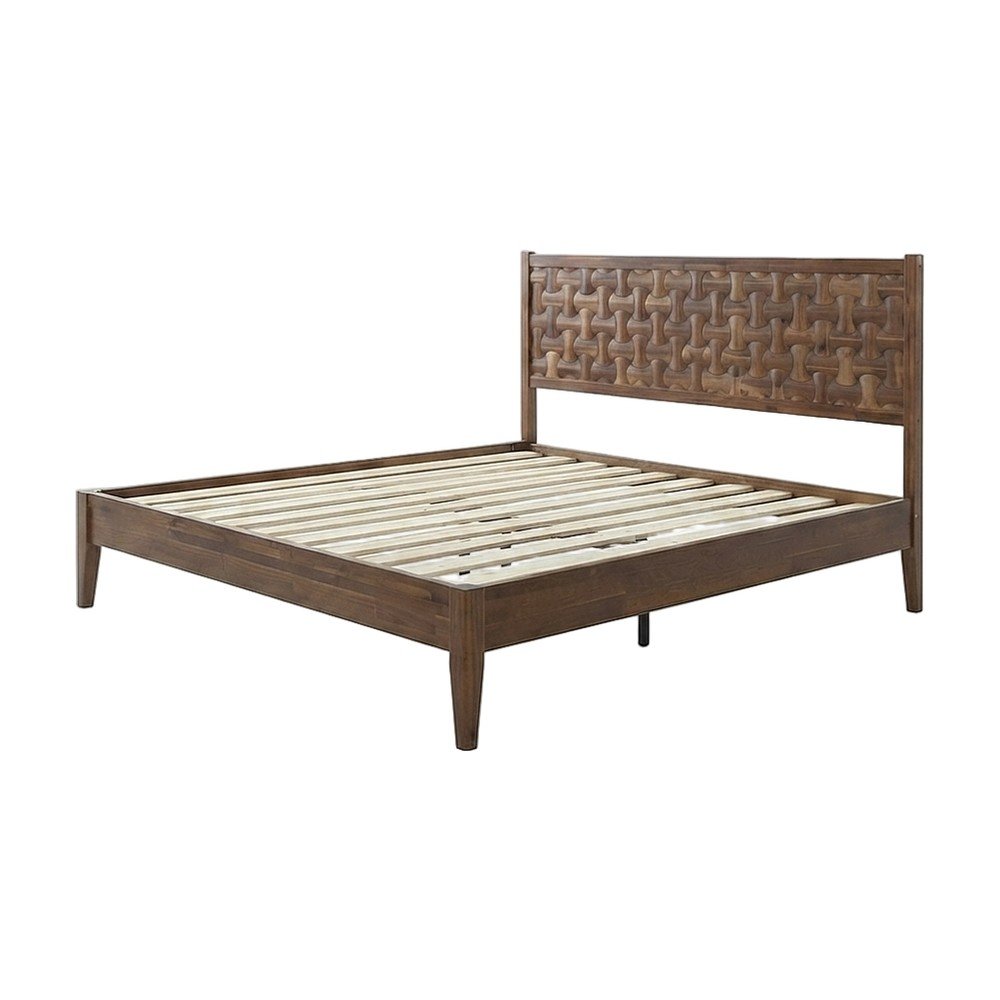 Solid Wood Platform Bed Frame with Headboard and Footboard, Walnut, King