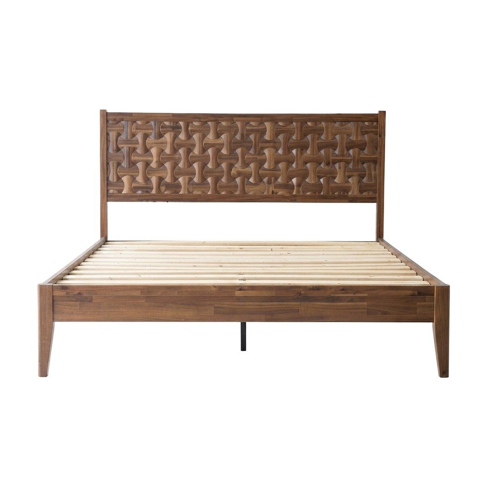 Solid Wood Platform Bed Frame with Headboard and Footboard, Walnut, King